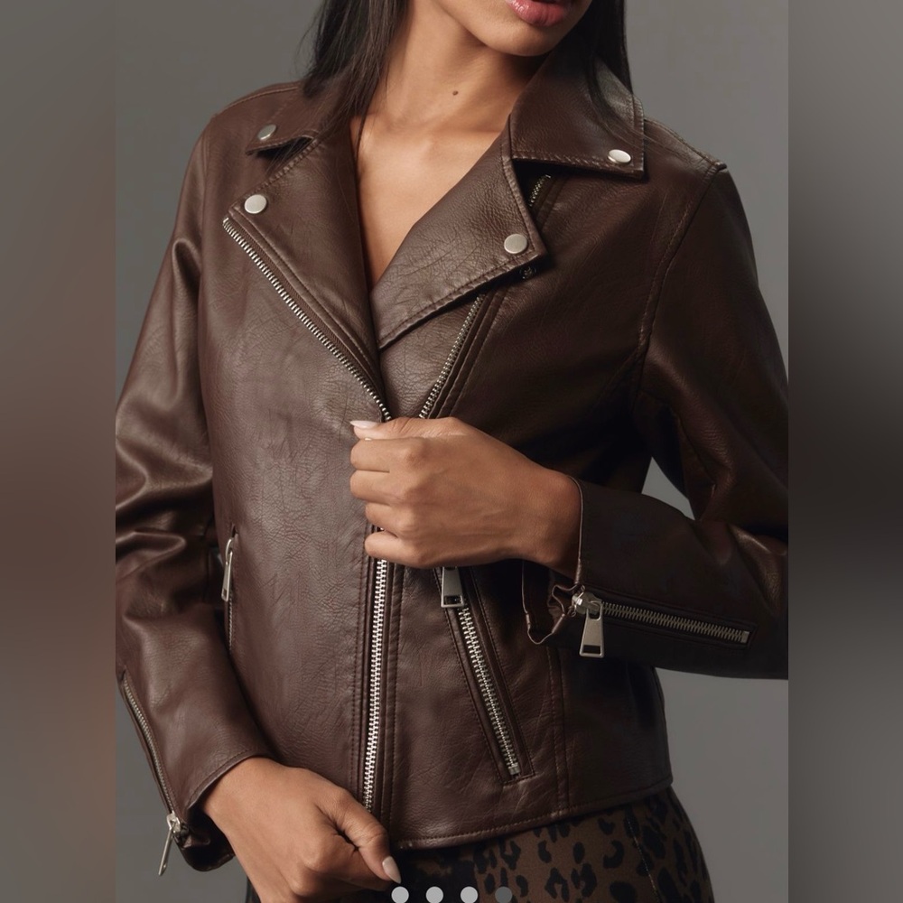 Anthropologie Dark Brown Faux Leather Jacket XXS
